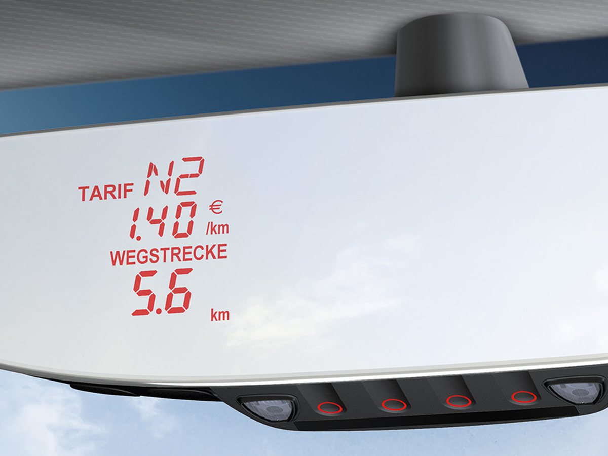 HALE Taxameter SPW-03 – Spiegel-Wegstreckenzähler mit Tarif- und Streckenanzeige im Fahrzeug