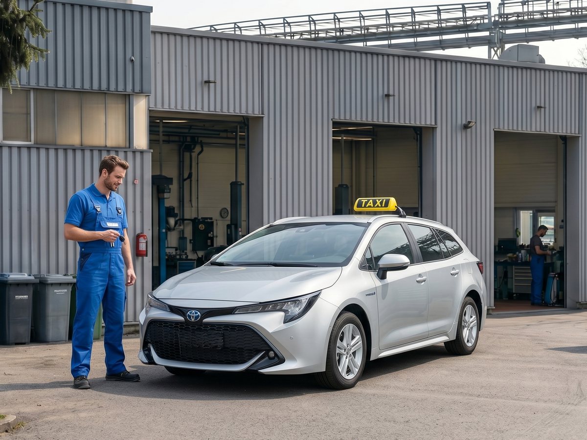 Partnerbetrieb der LTS GmbH – Taxi beim KFZ-Service vor der Werkstatt