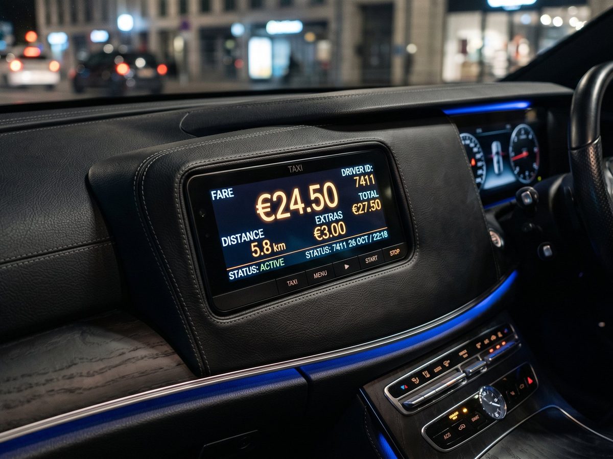 HALE-Taxameter mit Display für Fahrpreis und Strecke im Fahrzeug-Cockpit