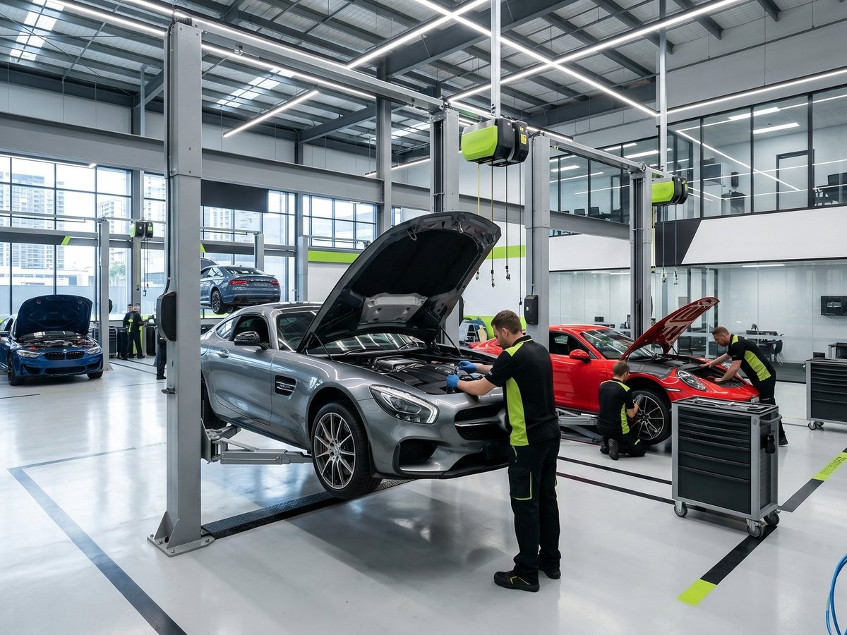 Werkstatt der LTS GmbH – Fahrzeuge auf Hebebühnen im Partnerbetrieb